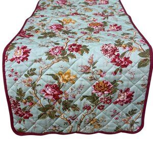 WAVERLY Table Runner Mint Green Red Floral Reversible 34" Long Cotton Quilted